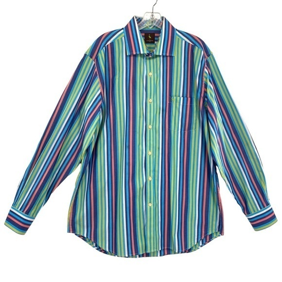 Tailorbyrd Men’s Colorful Striped Button Down Dress Shirt - Picture 1 of 15